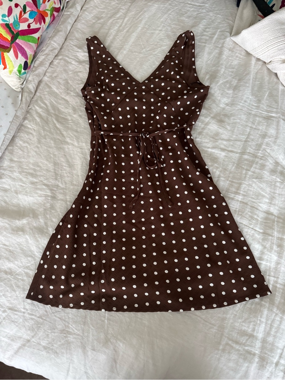 Princess Polly Chocolate Brown Polka Dot Mini Dress in size 4 - Picture 2 of 3